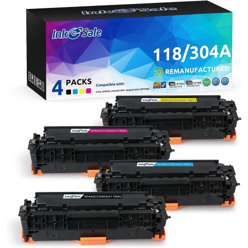 INK E-SALE HP 304A CC530A CC531A CC532A Remanufactured Toner Cartridge 4 Pack (Black, Cyan, Magenta, Yellow)